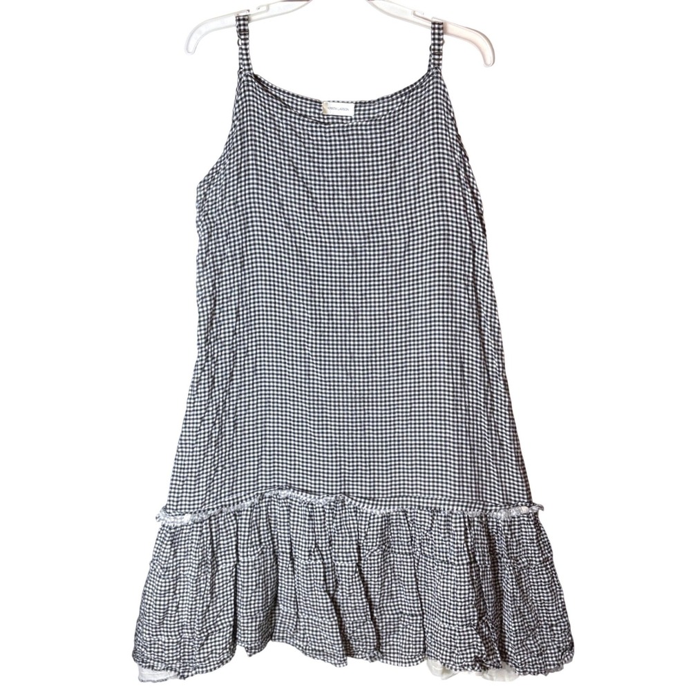 Krista Larson Gingham Drop Waist Mini Dress Womens OS Blue White Cotton Picnic